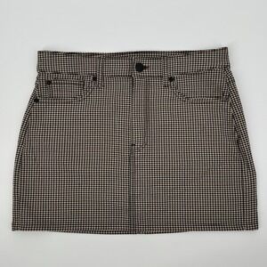 American Eagle Houndstooth Mini Skirt Size 8 Brown Black Cream Super Stretch Y2K
